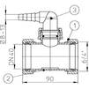 Чертеж Штуцер Т-образный Hutterer Lechner с соединительным коленом для стиральной или посудомоечной машины HL19.2, DN 40x8-13 мм [Артикул: HL 19T.2/40]